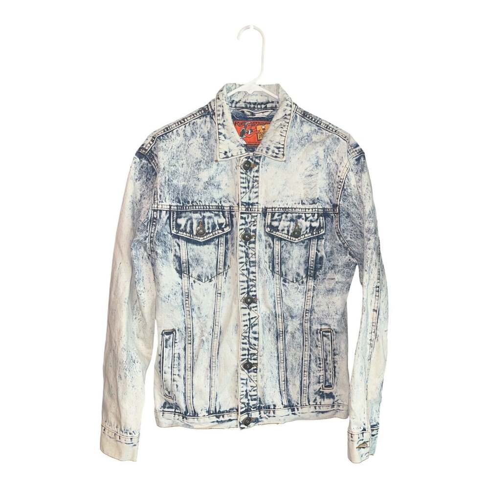 Rolling Paper Acid Wash Distressed Denim Jacket Trucker Size Medium